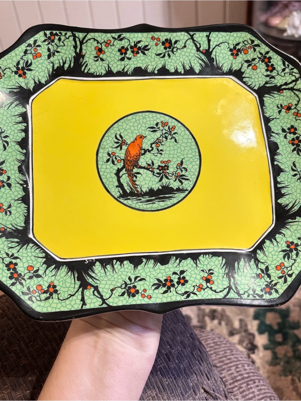 Antique art deco Wedgwood "cardinal" porcelain handled serving tray